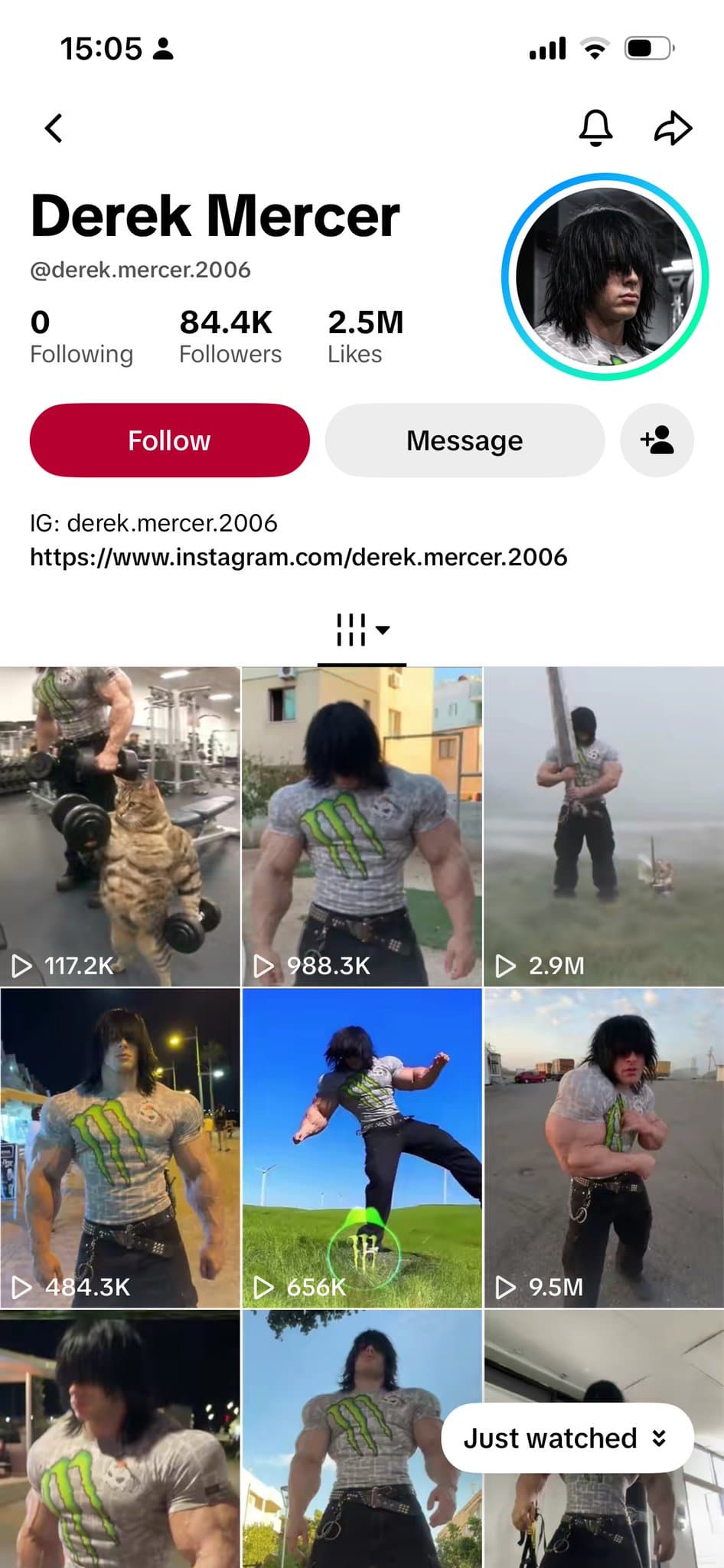 Derek Mercer profile and recurring character videos, as shown in Ross’s X post